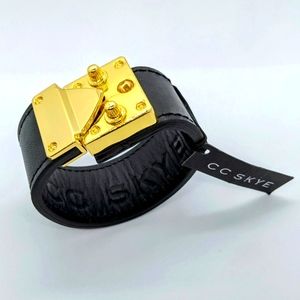 CC Skye "Kenzie Lock" Black Leather Cuff Bracelet